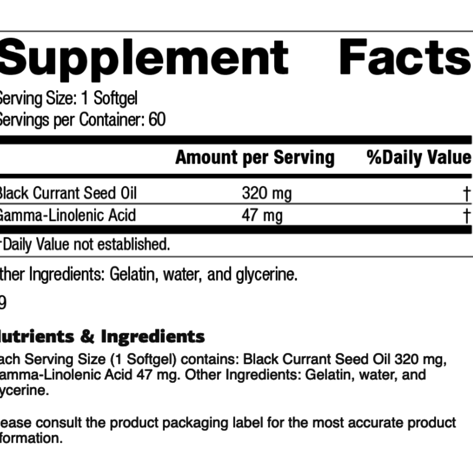 Standard Process Black Currant Seed Oil, 180 softgels