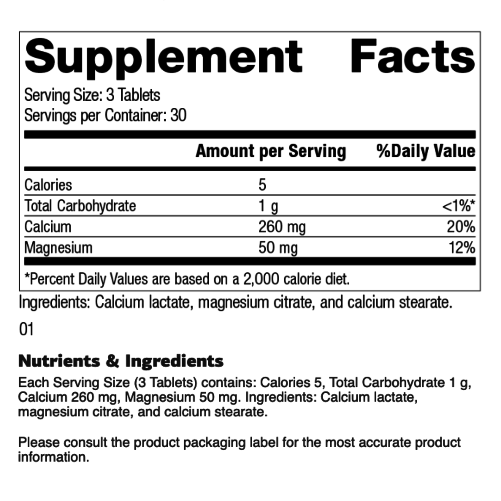 Standard Process Calcium Lactate, 180 tablets