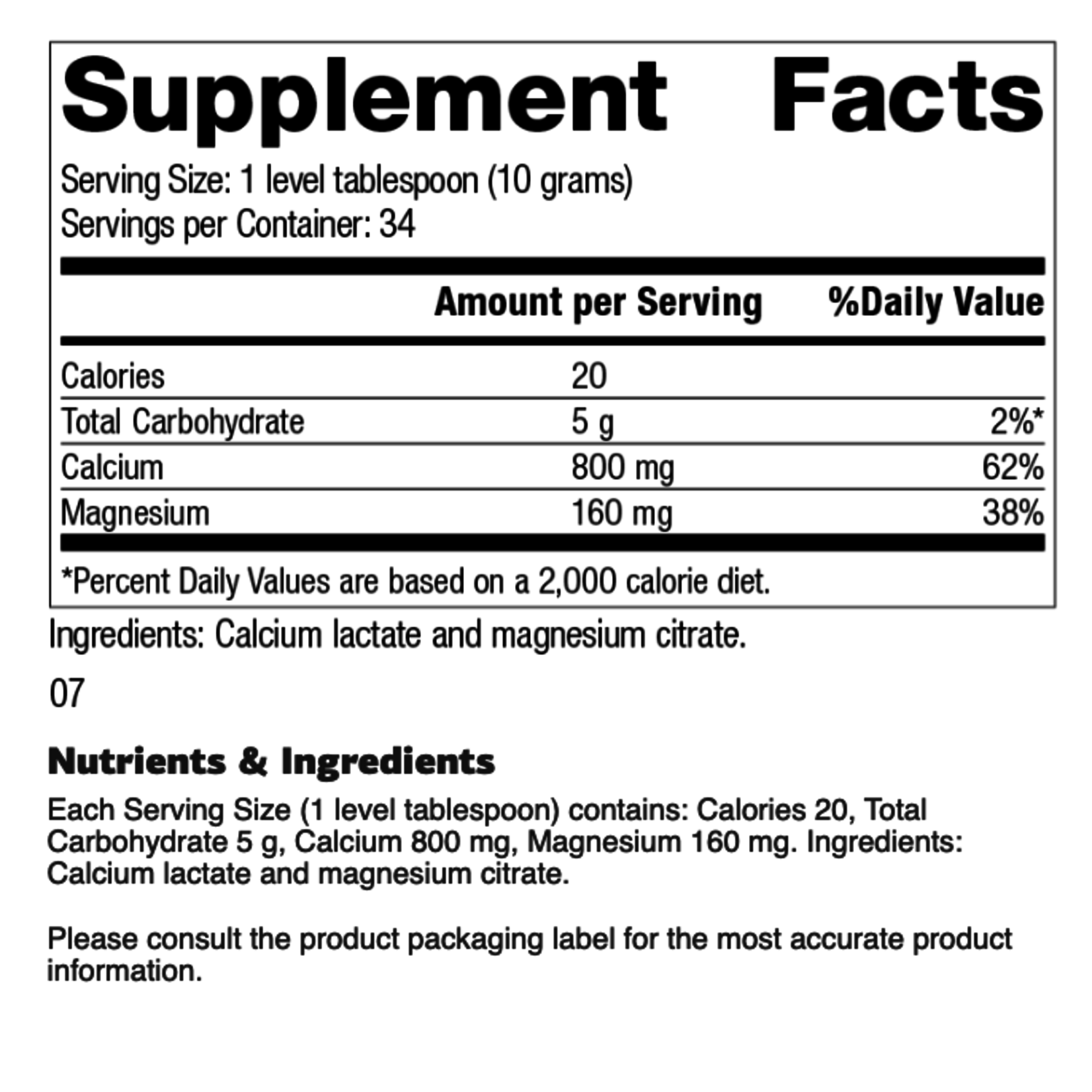 Standard Process Calcium Lactate Powder, 12oz