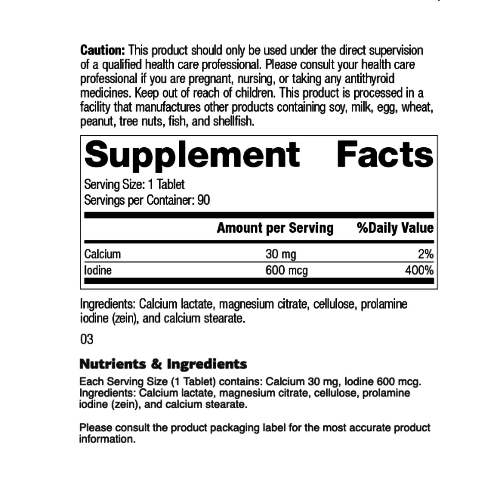 Standard Process Prolamine Iodine 90T