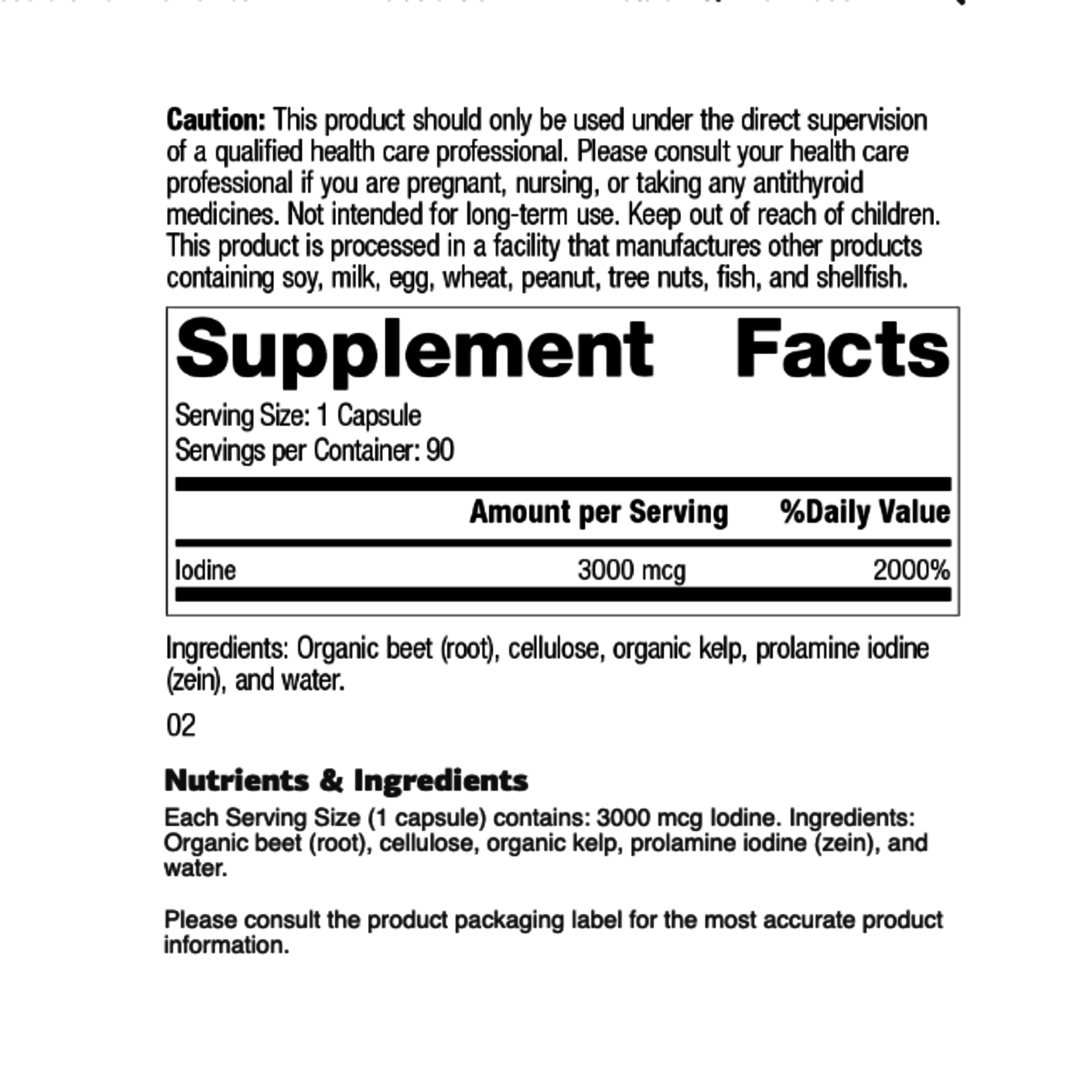 Standard Process Prolamine Iodine Plus 90C [Special Order- email: hello@corecarecenter.com]