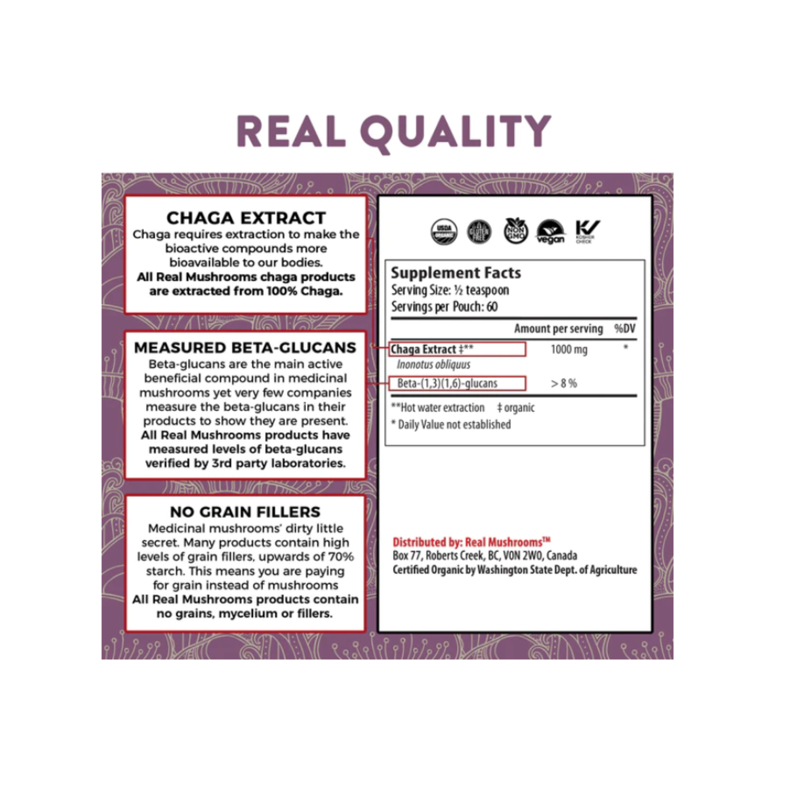 Real Mushrooms Siberian Chaga Extract Powder 60g