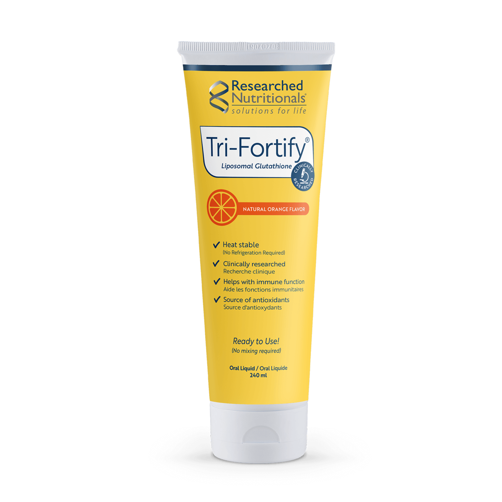 Researched Nutritionals Tri-Fortify Orange Liposomal Glutathione & Vitamin C 8oz.