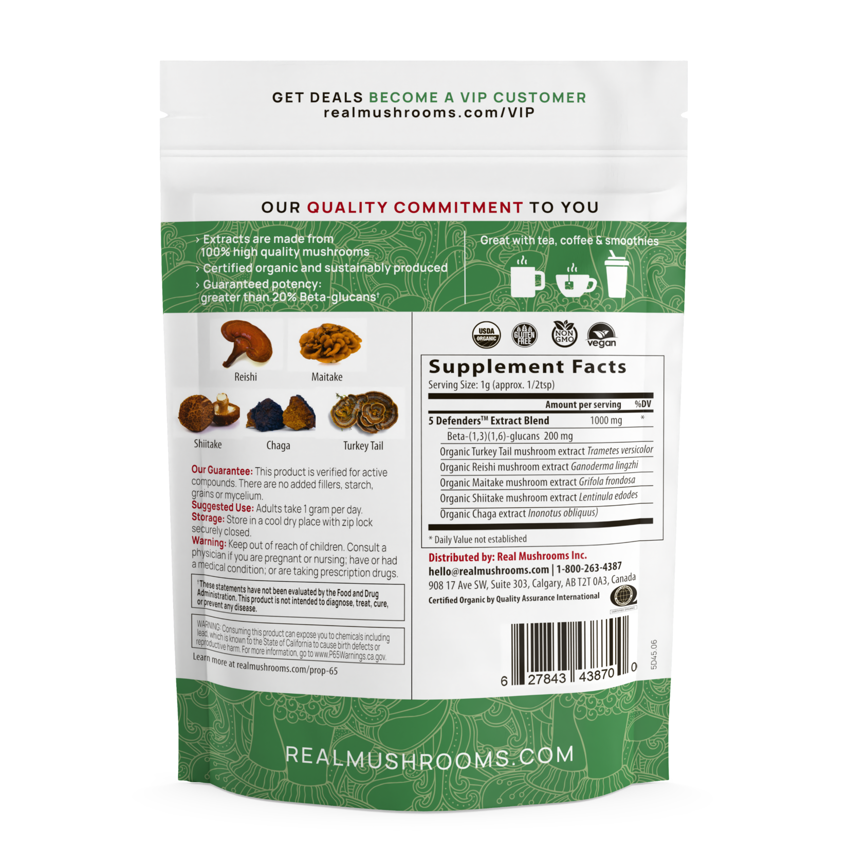 Real Mushrooms 5 Defenders for Pets – Bulk Powder 100g