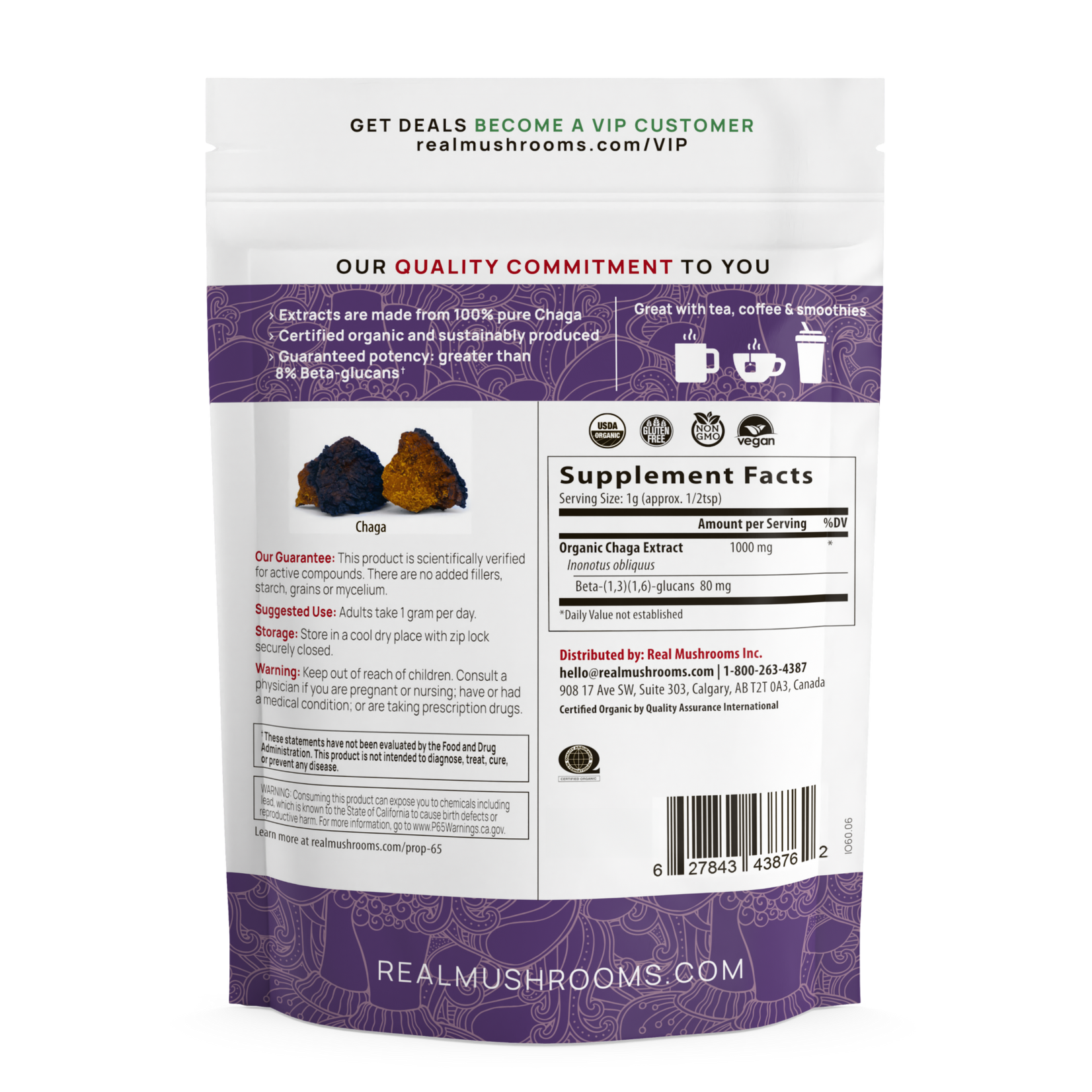 Real Mushrooms Siberian Chaga Extract Powder 150g Bulk Powder