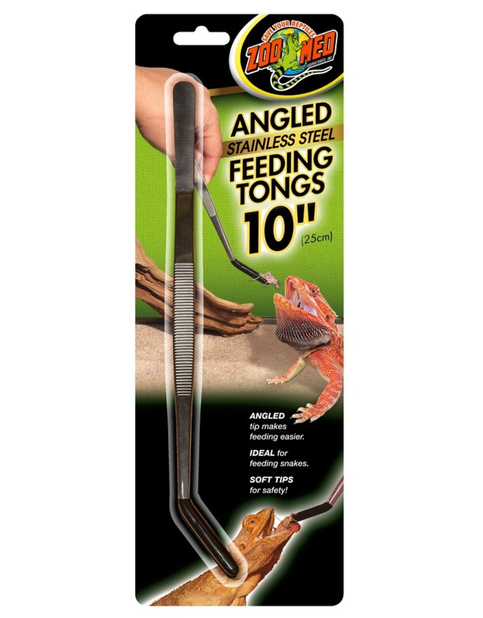 ZOO MED Angled Stainless Steel Feeding Tongs 10 inch with Soft Tips -  Roger's Aquatics & Pet Supplies