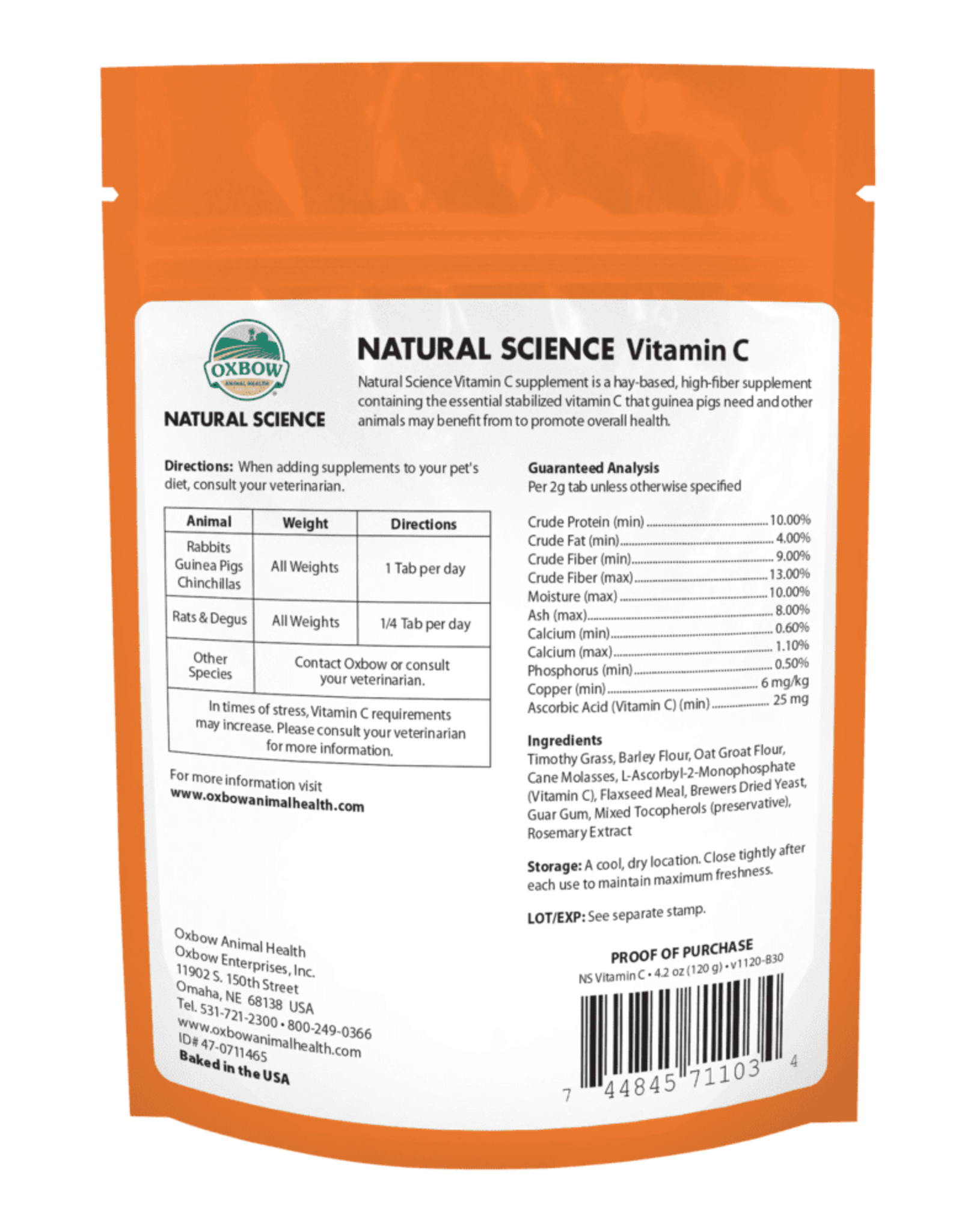 Oxbow OXBOW Natural Science Vitamin C Supplement 60 Count