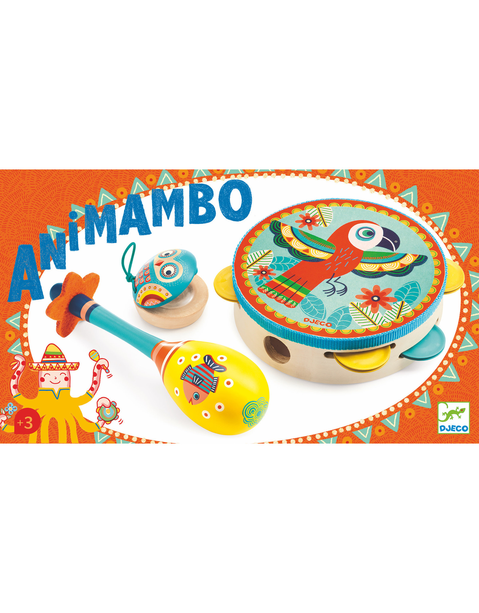 Djeco Animambo Tambourine, Maraca, Castanet Musical Instrument Set