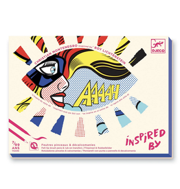Djeco Superheroes Inspired by Lichtenstein Coloring and Rub-On Transfer Kit