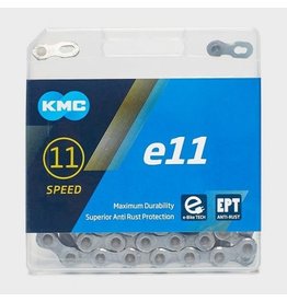KMC e-bike 11-speed Chain, Mod.E11-TURBO, 1/2 x 11/128" x 122L EPT, silver/silver, w/CL555-EPT connector (Ebike Chain, higher pin power for e-Bike torque)