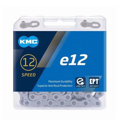 KMC e-bike 12-speed Chain E12 Turbo chain 1/2" x 11/128" x 130L EPT Anti Rust w/CL552-EPT connector (Ebike Chain, higher pin power for e-Bike torque)