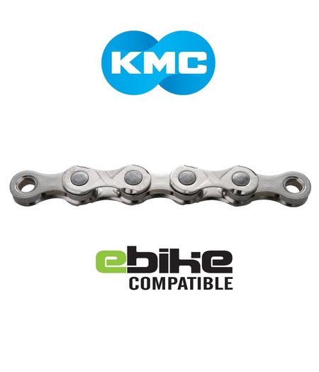 KMC e-bike 11-speed Chain, Mod.E11-TURBO, 1/2 x 11/128" x 122L EPT, silver/silver, w/CL555-EPT connector (Ebike Chain, higher pin power for e-Bike torque)