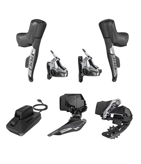 SRAM Red eTap AXS 2x HRD Flat Mount 2P Groupset (Includes; Shifters / FD RD / Batteries / Charger / 6-bolt rotors)