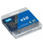 KMC Chain, KMC Mod.E10 EPT, 1/2" x 11/128" x 136L, silver/silver, w/CL555-NP connector (Ebike Chain, higher pin power for e-Bike torque) EPT anti -rust treatment