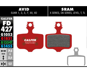 FD427 Brake Pads (G1851 Advanced Compound) Avid Elixir 1,3,5,7,XX,XO; SRAM X-Series, DB-Series - Pair