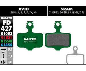 FD427 Brake Pads (G1554T PRO Compound) Avid Elixir 1,3,5,7,XX,XO; SRAM X-Series, DB-Series - Pair