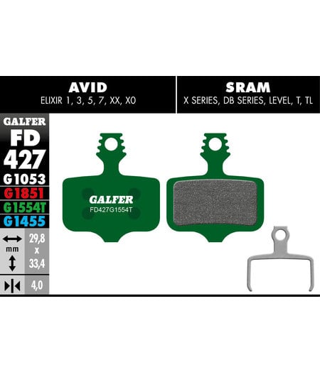 Galfer FD427 Brake Pads (G1554T PRO Compound) Avid Elixir 1,3,5,7,XX,XO; SRAM X-Series, DB-Series - Pair