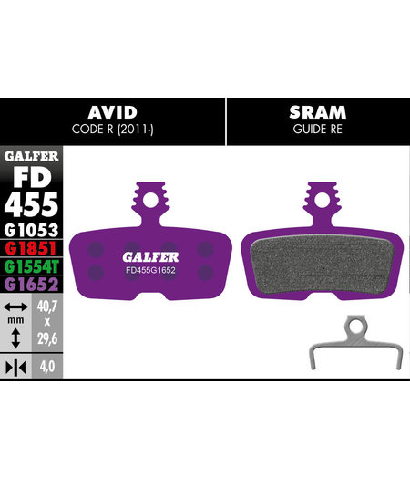 Galfer FD455 Brake Pads (G1652 E-Bike Compound) Avid Code R (2011-), SRAM Code R, RSC, Guide RE - Pair