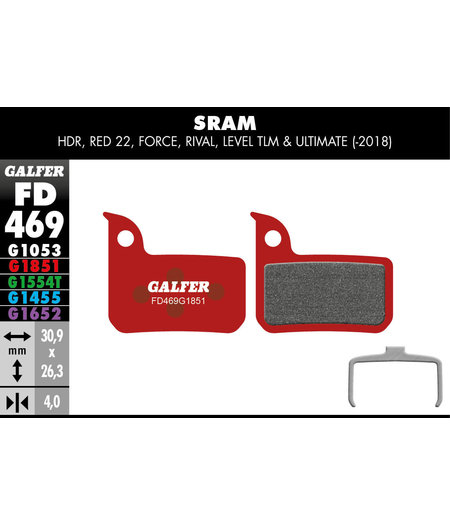 Galfer FD469 Brake Pads ( G1851 Advanced Compound) SRAM Red 22, Force, Rival, Level TLM & Ultimate (-2018) - Pair