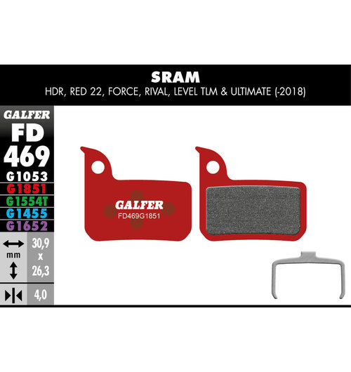 Galfer FD469 Brake Pads ( G1851 Advanced Compound) SRAM Red 22, Force, Rival, Level TLM & Ultimate (-2018) - Pair