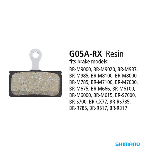 Shimano BR-M9000 G05A-RX Disc Brake Pad and Spring - Resin Compound, Alloy Back Plate, One Pair