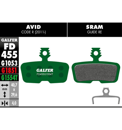 Galfer FD455 Brake Pads (G1554T Pro Compound) Avid Code R (2011-), SRAM Code R, RSC, Guide RE - Pair