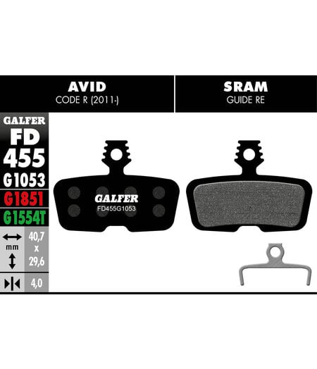 Galfer FD455 Brake Pads (G1053 Standard Compound) Avid Code R (2011-) SRAM Code R, RSC, Guide RE - Pair