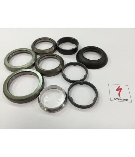 Specialized Headset Tarmac SL5 Complete Kit, 1-1/8" Upper (45x45 Deg), all Lower Bearing Sizes (1-1/4", 1-3/8", 1.5" - 45x45 Deg), 48mm Carbon Cover, w/ Carbon Spacers