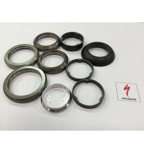 Specialized Headset Tarmac SL5 Complete Kit, 1-1/8" Upper (45x45 Deg), all Lower Bearing Sizes (1-1/4", 1-3/8", 1.5" - 45x45 Deg), 48mm Carbon Cover, w/ Carbon Spacers