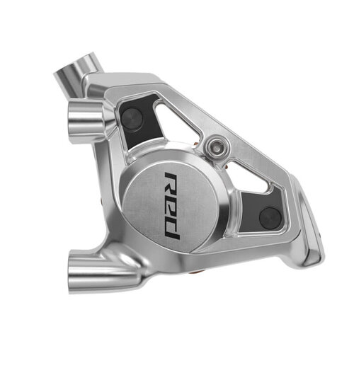 SRAM Disc Brake Caliper Assembly Red E1 AXS eTap - Flat Mount 2-Piece Front/Rear Silver, Including Brake Pads (No hose)