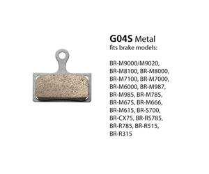 BR-M8000 G04S-MX Disc Brake Pads and Springs - Metal Compound, Stainless Steel Back Plate, One Pair