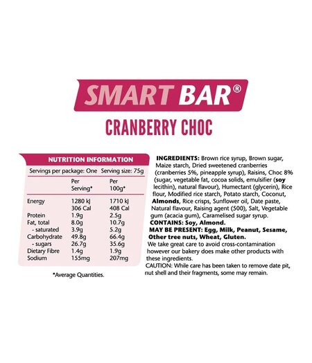 Em’s Power Cookies Smart Bar - Cranberry Chocolate Chocolate Bar 75g