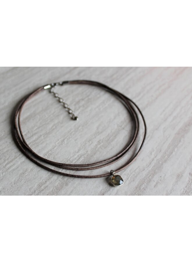 Grey Leather + Labradorite Necklace