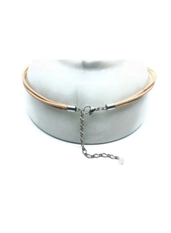 Beige Leather + Moonstone Necklace