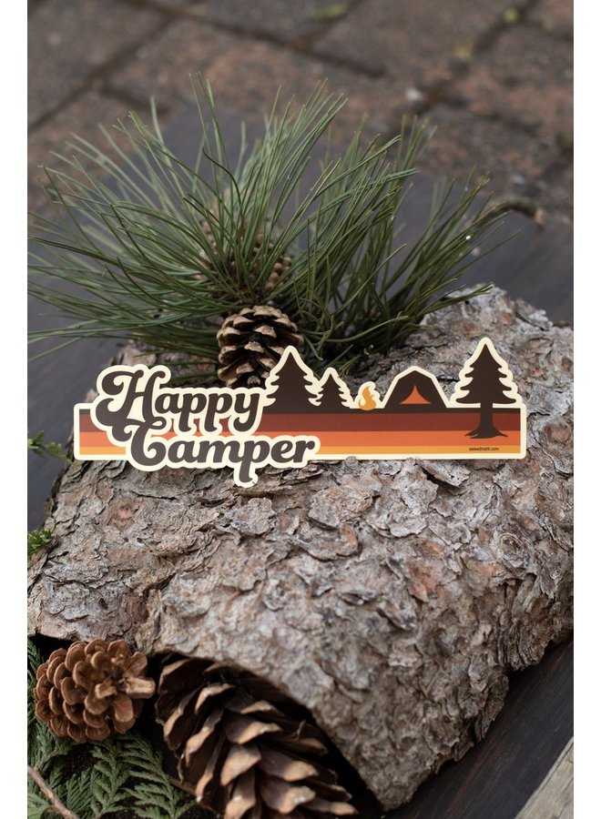 Happy Camper Vinyl Bumper Sticker (Tent)