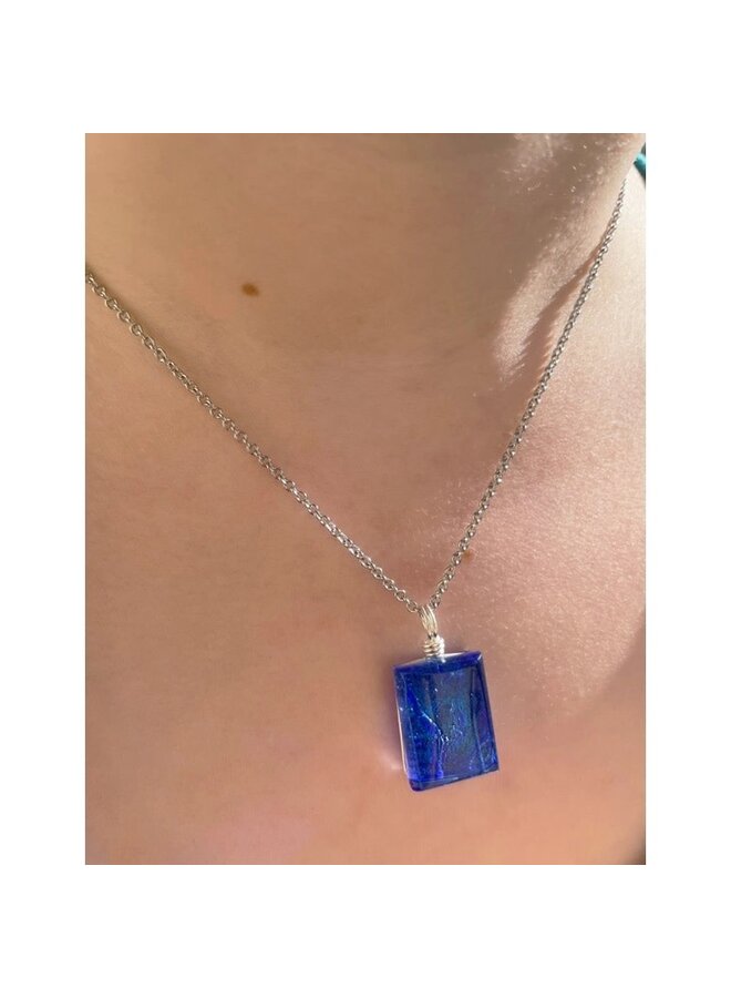 Glass Pendant Necklace- Cobalt Blue