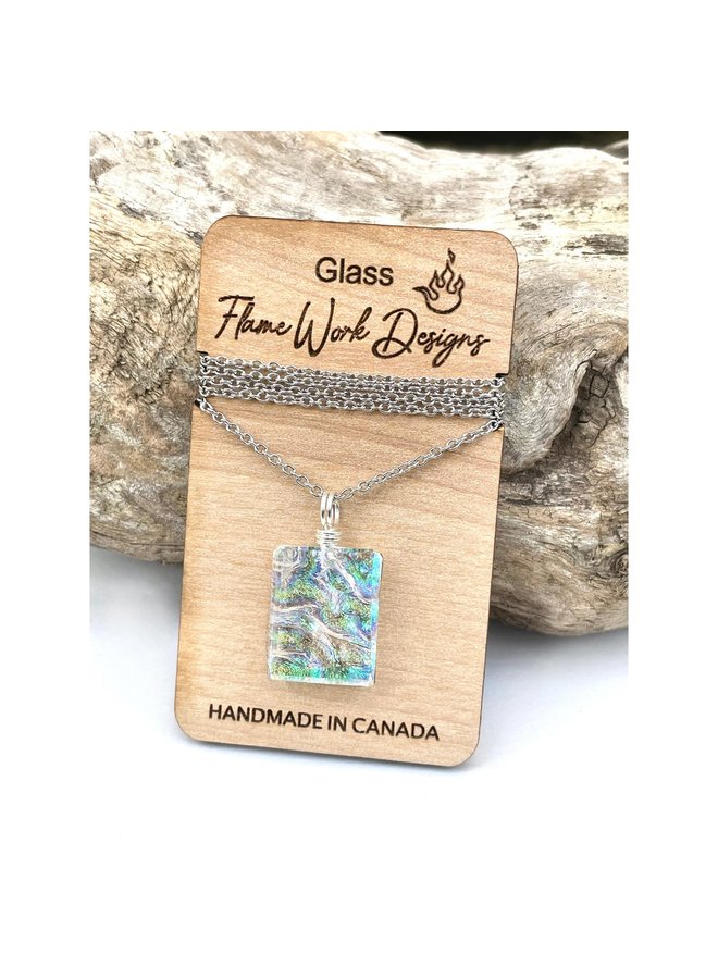 Glass Pendant Necklace- Rainbow Clear
