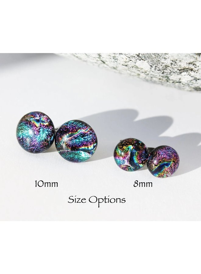 Glass Studs - Rainbow Teal 9mm
