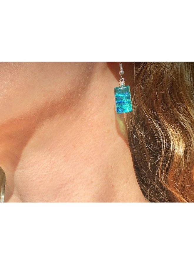 Glass Dangle Earrings - Caribbean Blue