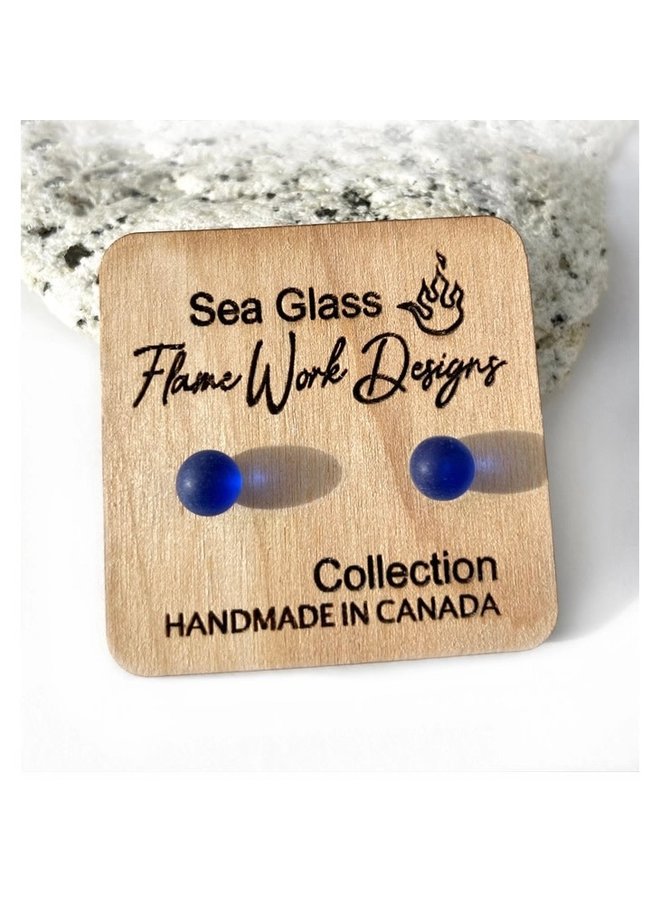 Sea Glass Studs- Cobalt Blue