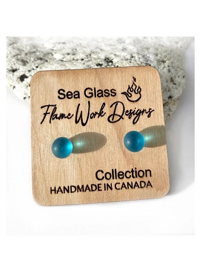 Sea Glass Studs - Aqua