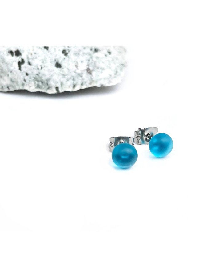 Sea Glass Studs - Aqua