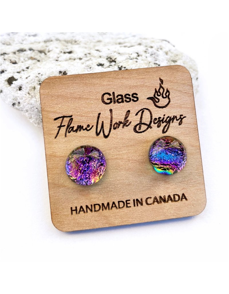 Flame Work Designs Glass Studs - Rainbow Purple 8mm