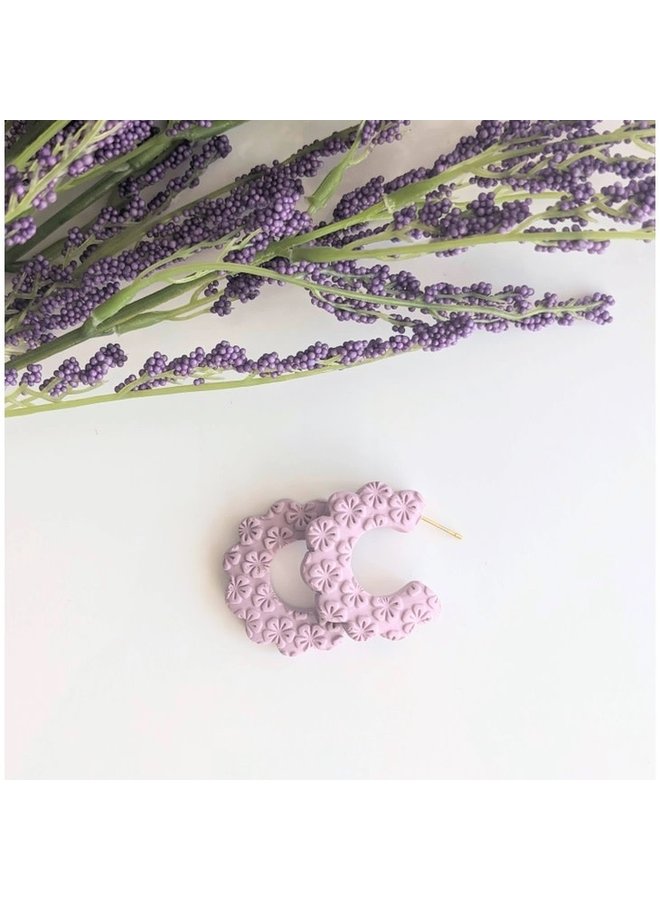 Purple Blossom Clay Hoop Earring
