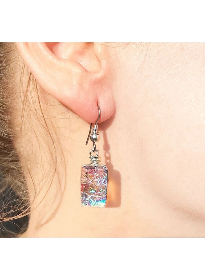 Glass Dangle Earrings- Rainbow Clear