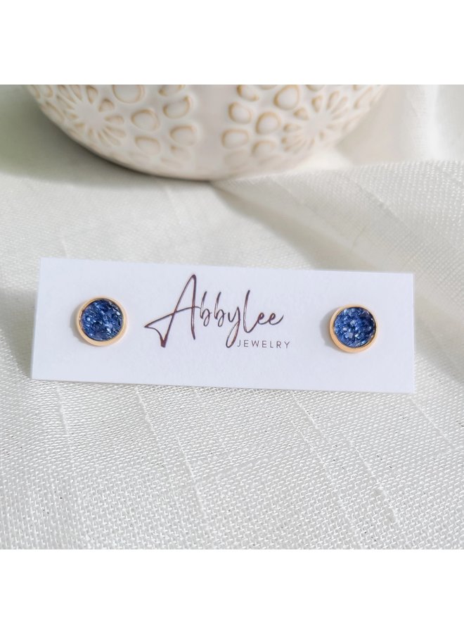 Royal Blue Druzy in  Gold Studs