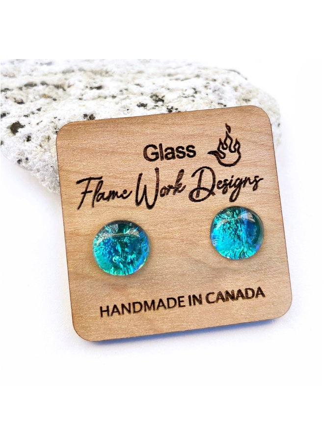 Glass Studs- Caribbean Blue 9mm