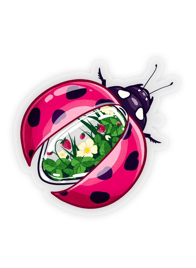 Ladybug with wild Strawberries Clear Vinyl Sticker