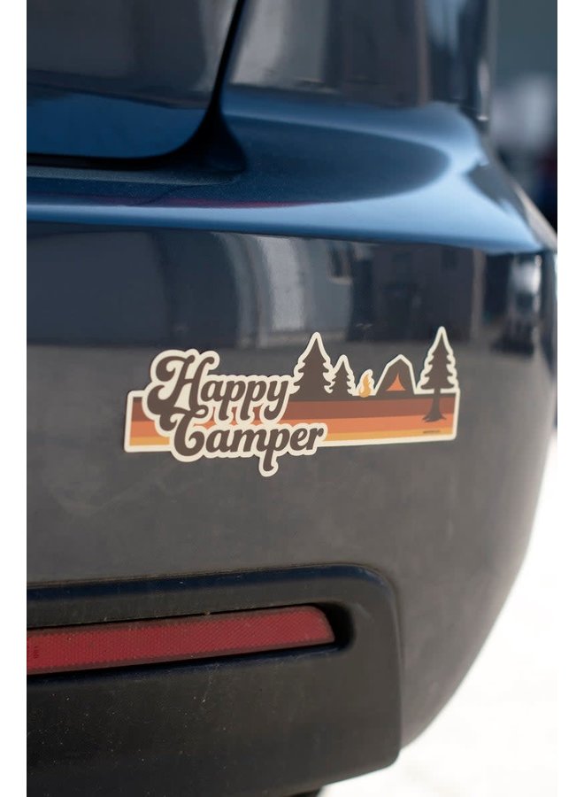 Happy Camper Vinyl Bumper Sticker (Tent)