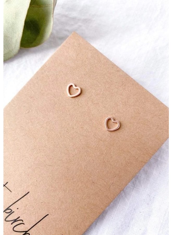 Mini Rose Gold Heart Outline Stud Earrings